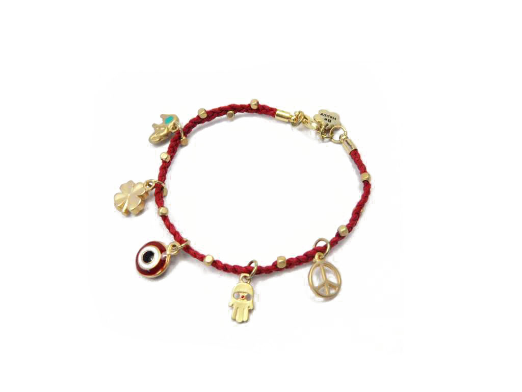 Handmade Red  Cotton and Evil Eye Drop Bracelet