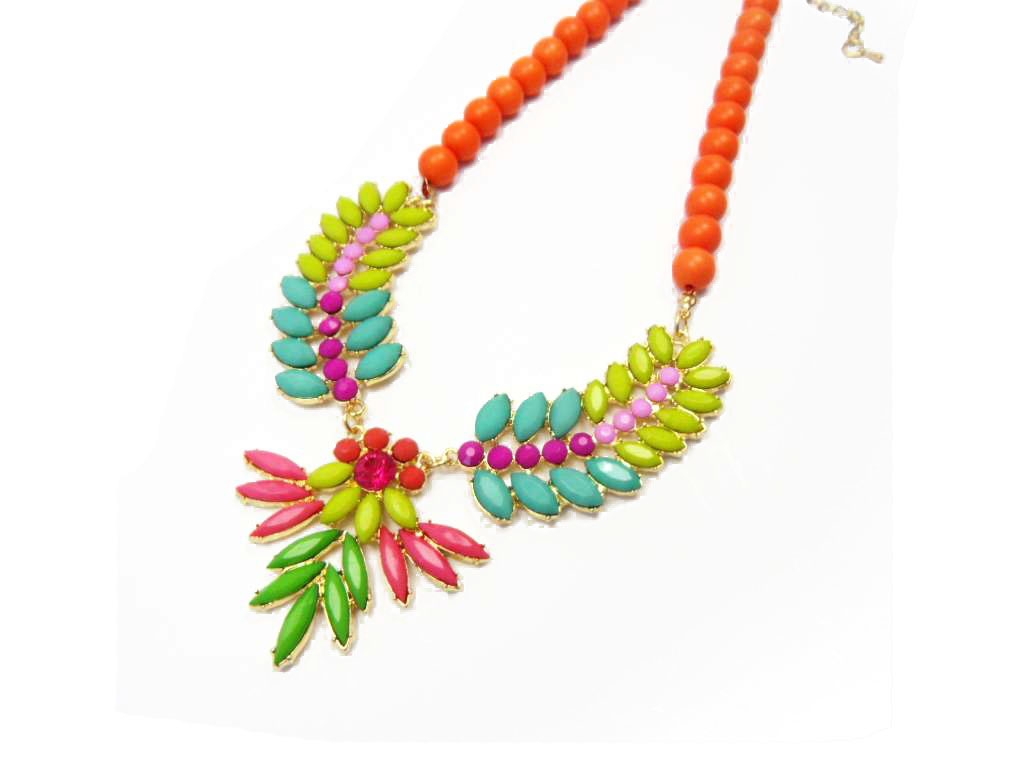 Conba Graceful Luxurious Long Necklace with Candy Colorful Acrylic and Yellow Beads Chain 