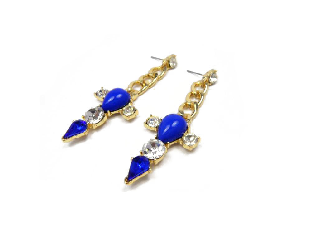 Conba Graceful Drop Earing with Royal Blue Beads  and Golden Chainr Decoration