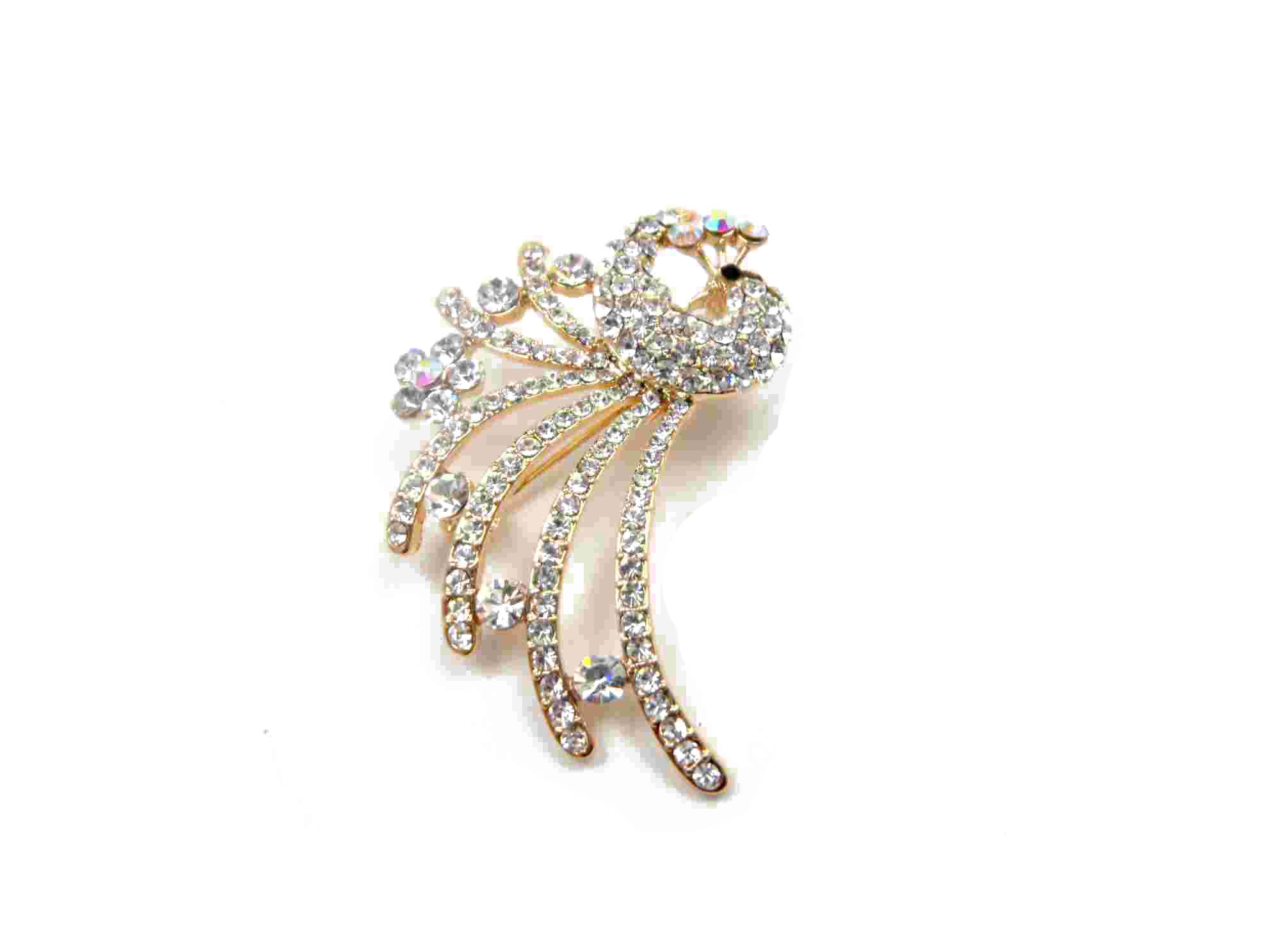 Fashionable peacock brooch, made of zinc alloy, glass and plastic, available in various designs 