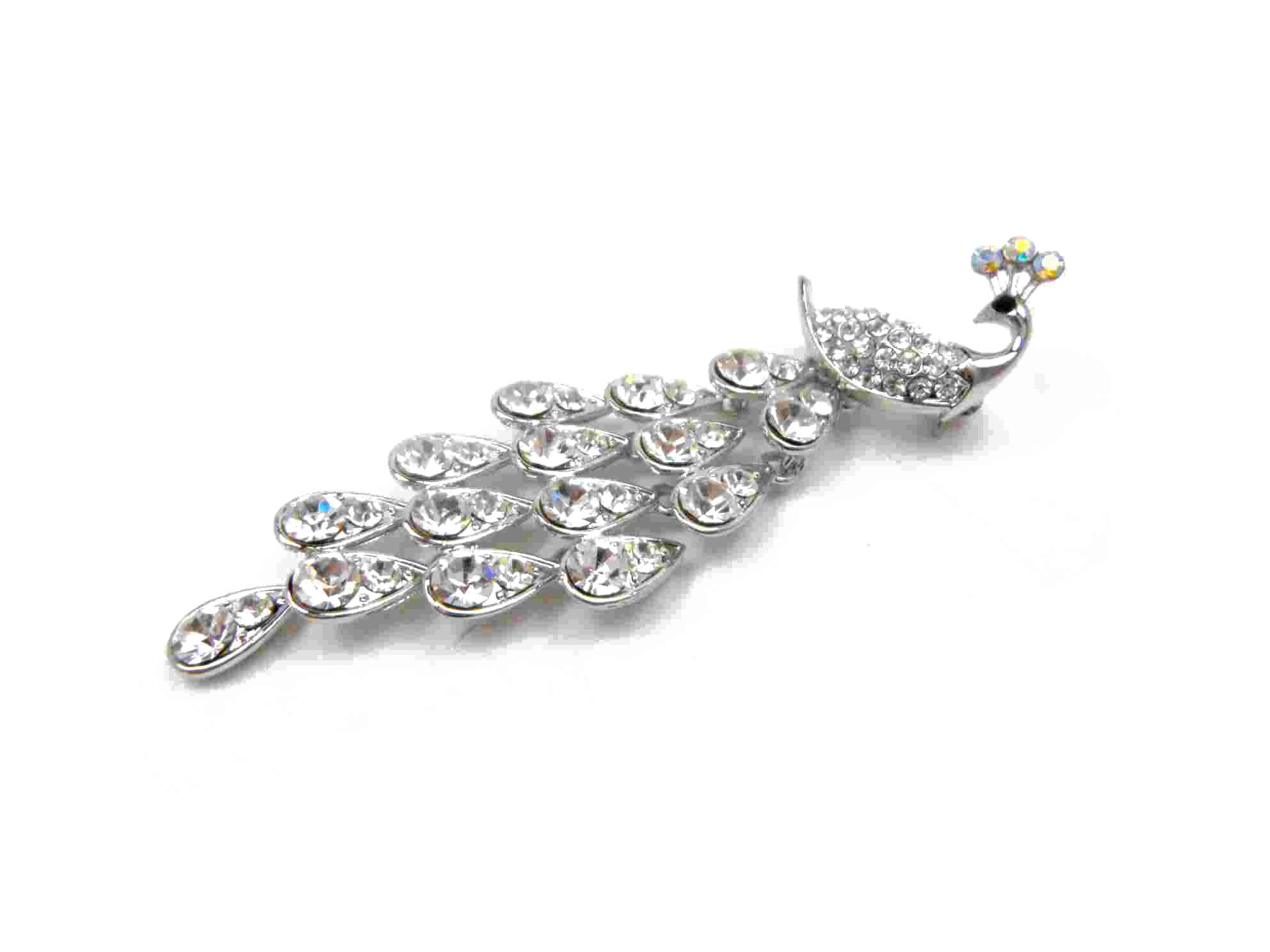 Fashionable peacock brooch, made of zinc alloy, glass and plastic, available in various designs 