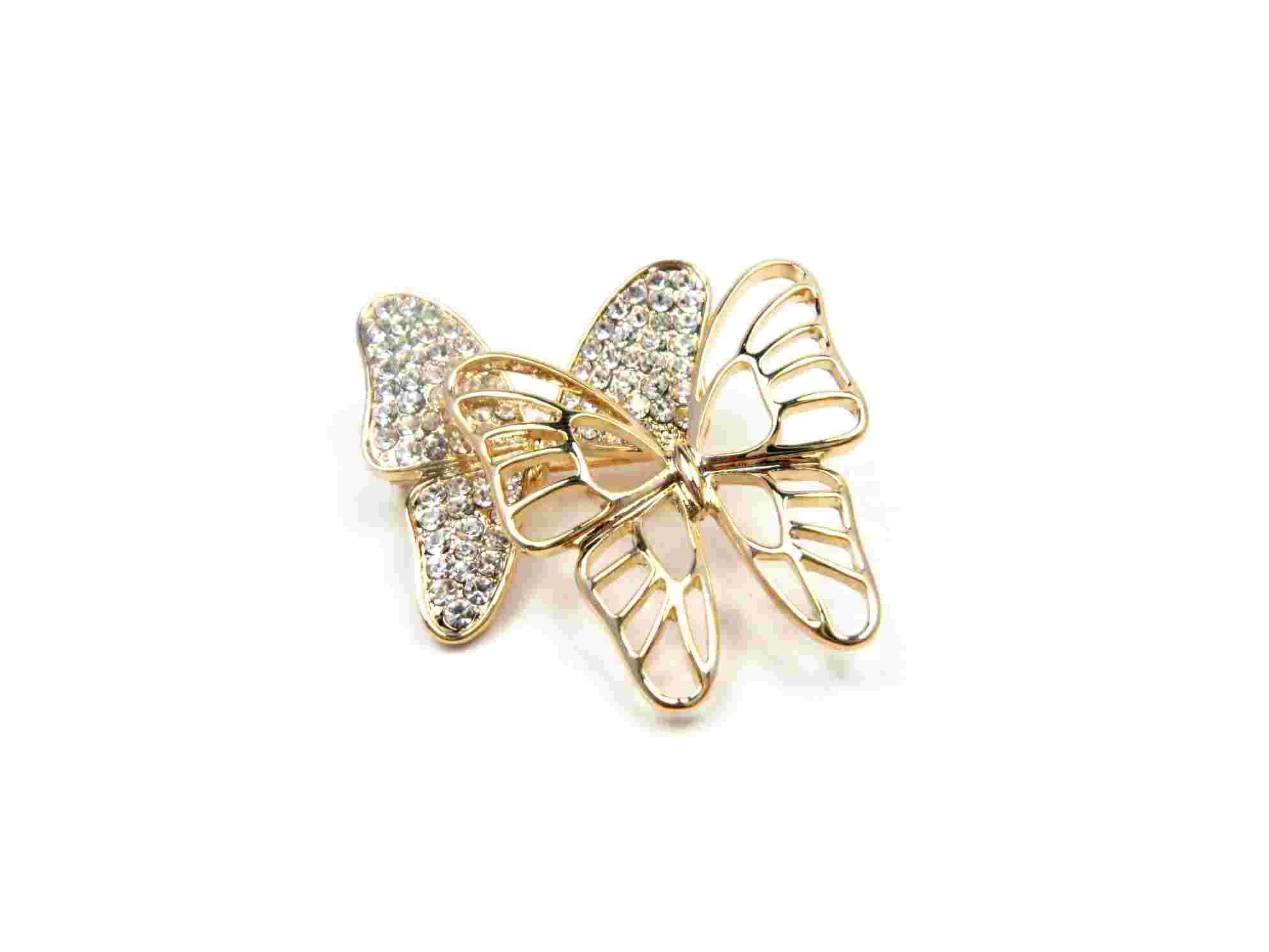 Fashionable butterfly brooch, made of zinc alloy and glass, available in various designs 